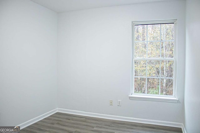 unfurnished room featuring dark wood-type flooring and a healthy amount of sunlight