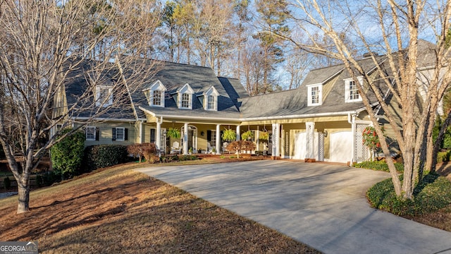 cape cod house featuring covered porch