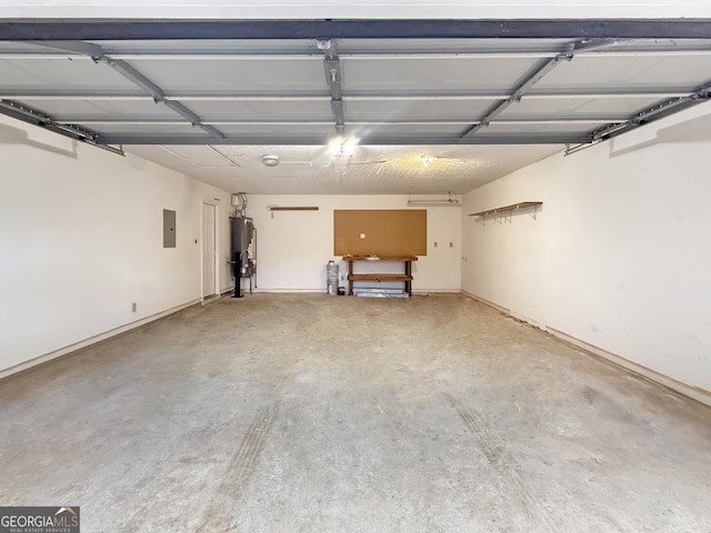 garage with electric panel and gas water heater