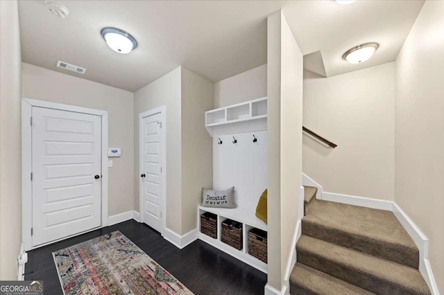 mudroom with dark hardwood / wood-style floors