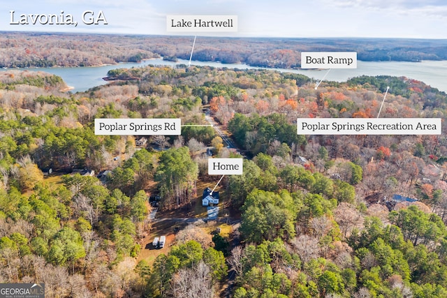 bird's eye view featuring a water view