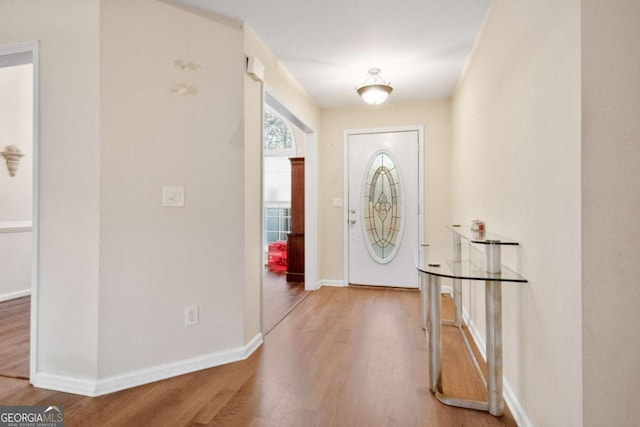 foyer entrance with hardwood / wood-style flooring