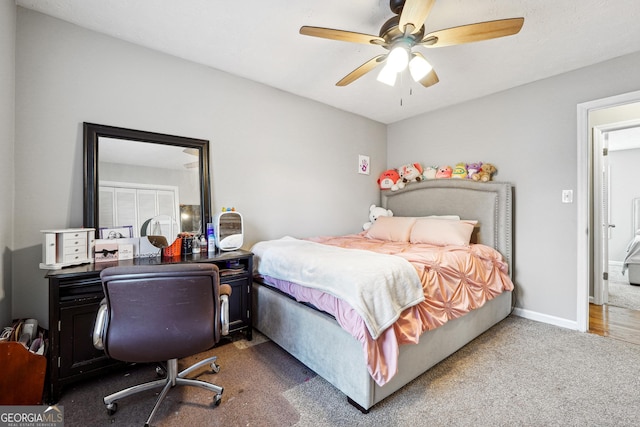 bedroom with carpet flooring and ceiling fan