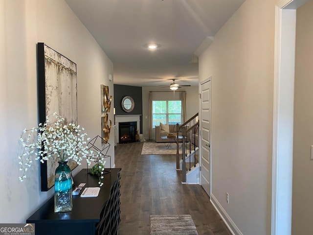 corridor featuring dark hardwood / wood-style flooring