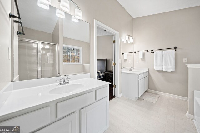 bathroom featuring vanity and walk in shower