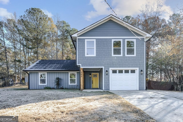 front facade with a garage