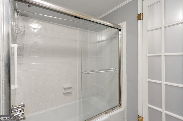 6851 Roswell Rd Unit D14, Atlanta, GA 30328 - bathroom with bath / shower combo with glass door and crown molding