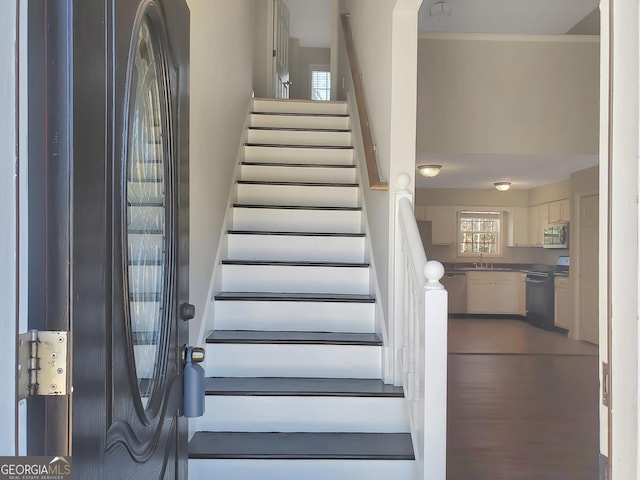 staircase with ornamental molding