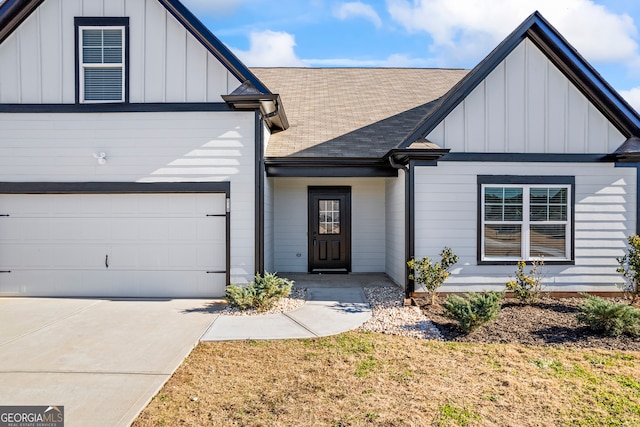 modern farmhouse style home with a garage