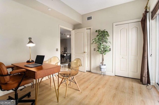 office area with light wood-type flooring