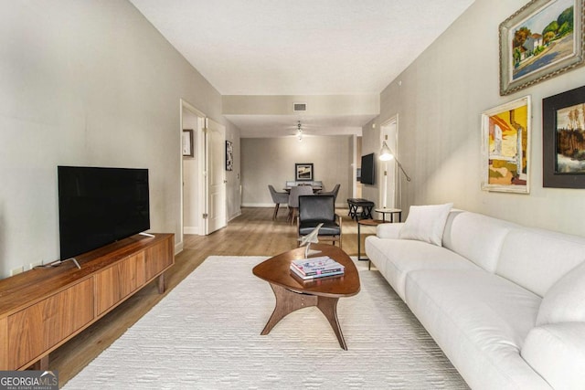 living room with hardwood / wood-style flooring