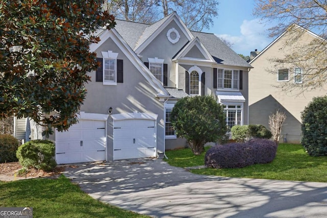 view of front of home featuring a garage and a front lawn