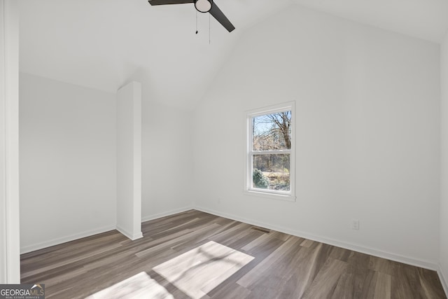 bonus room with ceiling fan, light hardwood / wood-style floors, and vaulted ceiling