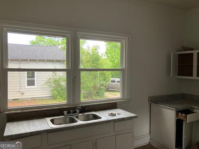 kitchen featuring a healthy amount of sunlight, white cabinetry, and sink