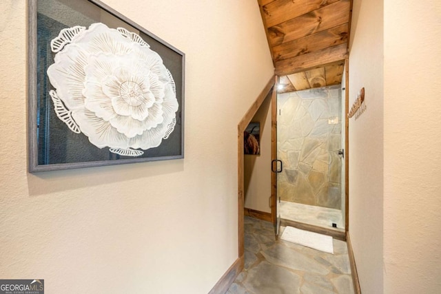 hallway with wood ceiling