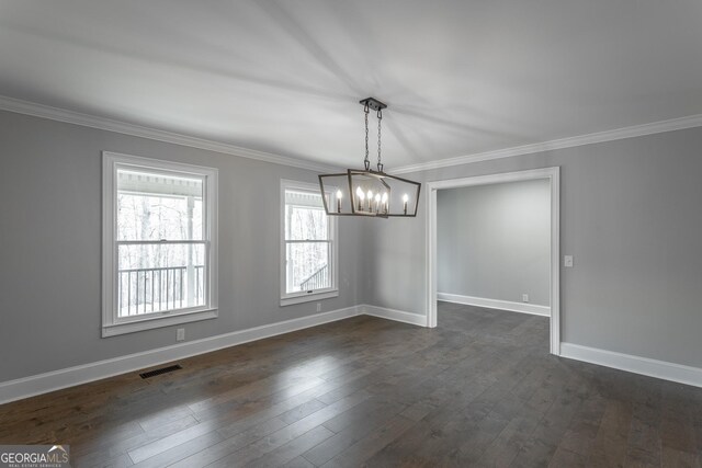 hall with dark hardwood / wood-style floors and crown molding