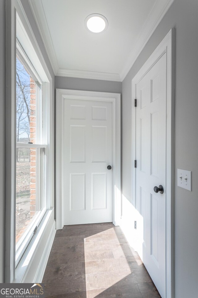 bathroom featuring vanity, toilet, crown molding, and walk in shower