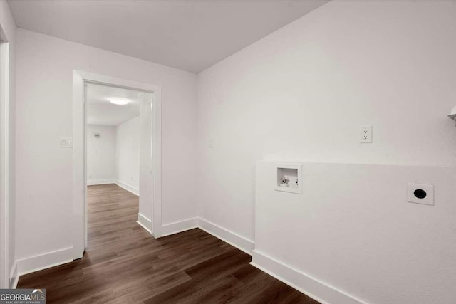 washroom with electric dryer hookup, dark wood-type flooring, and washer hookup