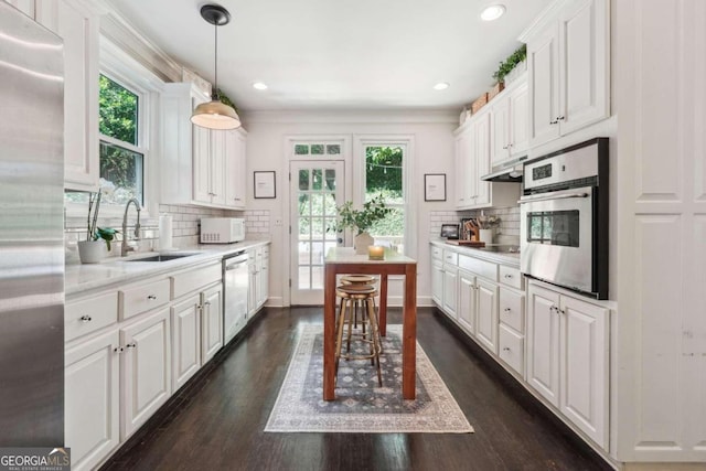 kitchen featuring white cabinets, stainless steel appliances, a wealth of natural light, and sink