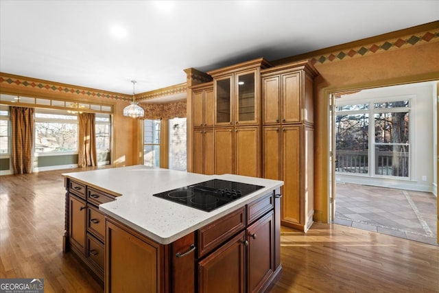 kitchen with black electric cooktop, plenty of natural light, and dark wood-type flooring