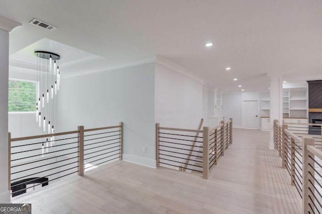 2626 Sardis Way, Buford, GA 30519 - corridor featuring an upstairs landing, recessed lighting, wood finished floors, built in features, and baseboards