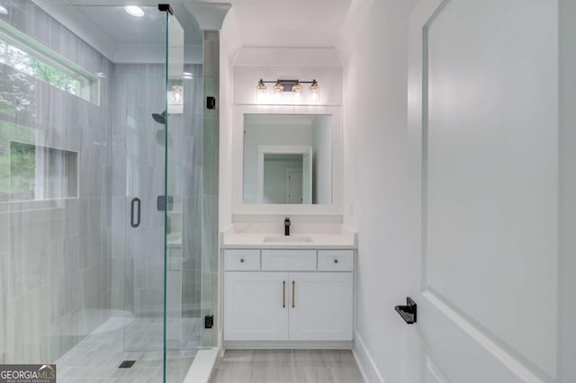 2626 Sardis Way, Buford, GA 30519 - full bathroom featuring a stall shower, vanity, and baseboards