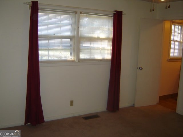 empty room with carpet floors, a wealth of natural light, and ceiling fan