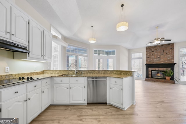 kitchen with pendant lighting, dishwasher, sink, and a wealth of natural light