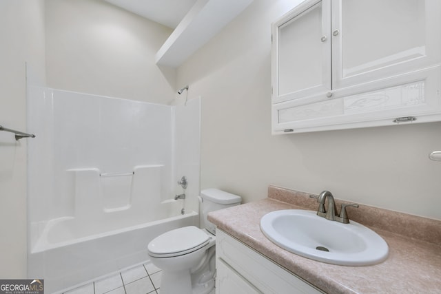 full bathroom featuring tile patterned flooring, vanity, shower / bathtub combination, and toilet