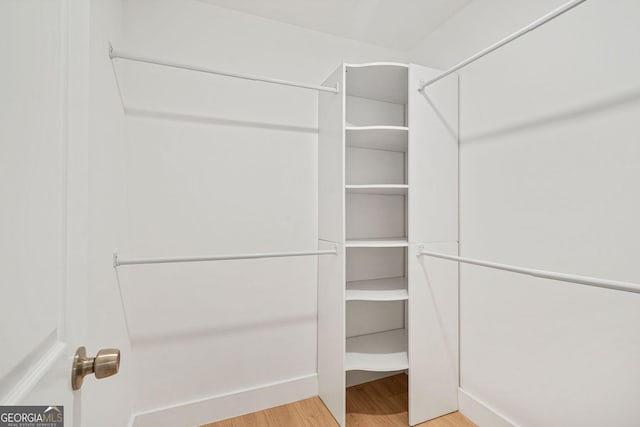 walk in closet with wood-type flooring