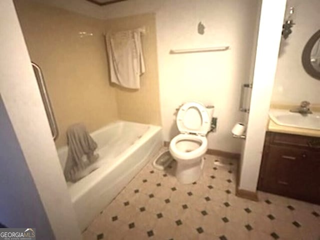 full bathroom with vanity, toilet, and tub / shower combination