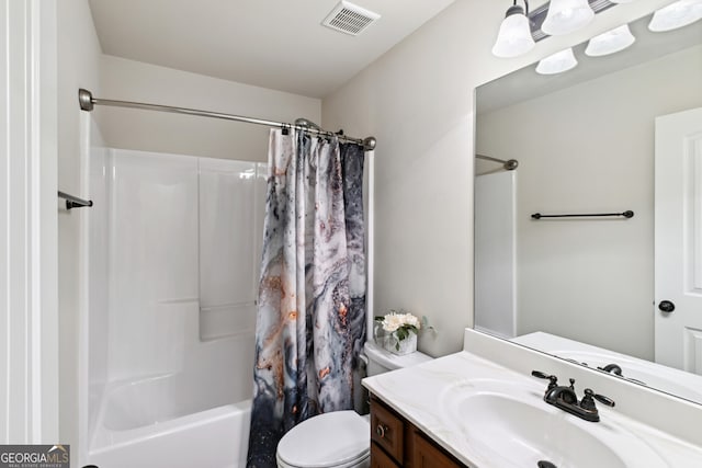 full bathroom featuring vanity, toilet, and shower / bath combo