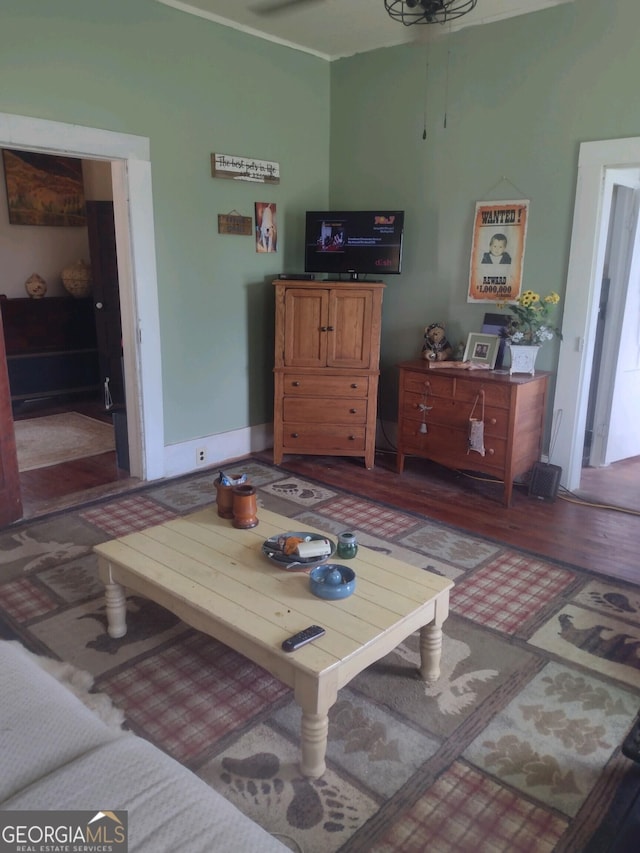 living room featuring ceiling fan