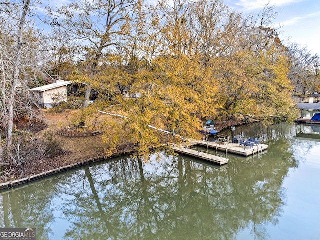 view of dock with a water view