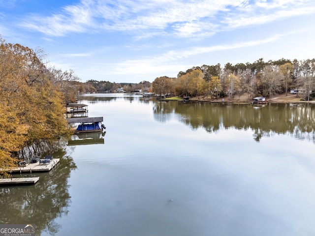 view of dock with a water view