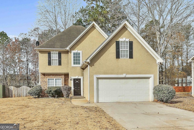 front facade with a garage