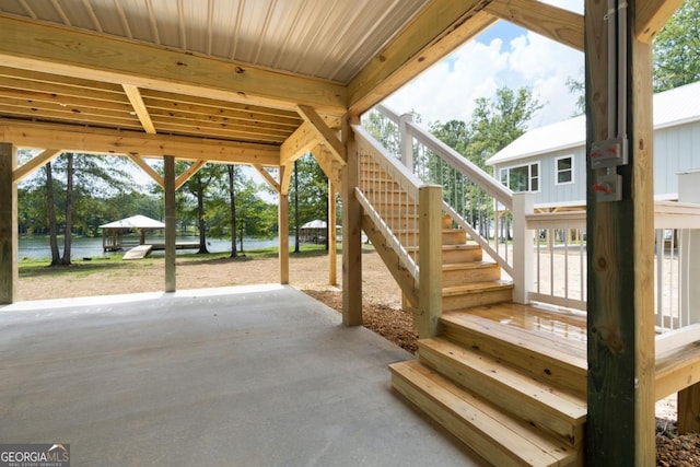 view of patio / terrace featuring a water view