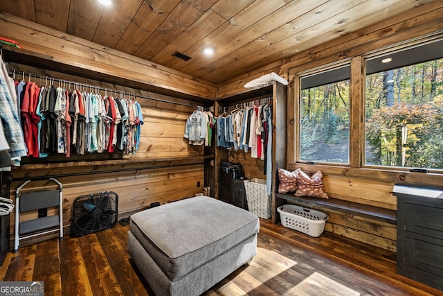 spacious closet featuring dark hardwood / wood-style floors