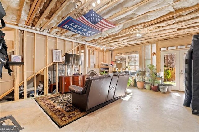 basement featuring french doors