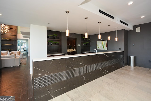 kitchen with decorative light fixtures