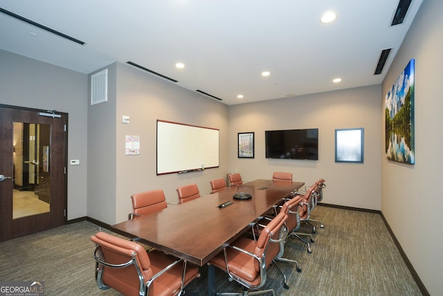 view of carpeted office space