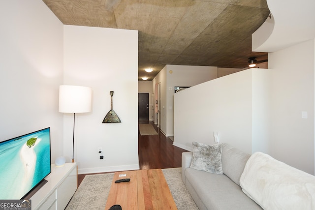 living room featuring hardwood / wood-style flooring and ceiling fan