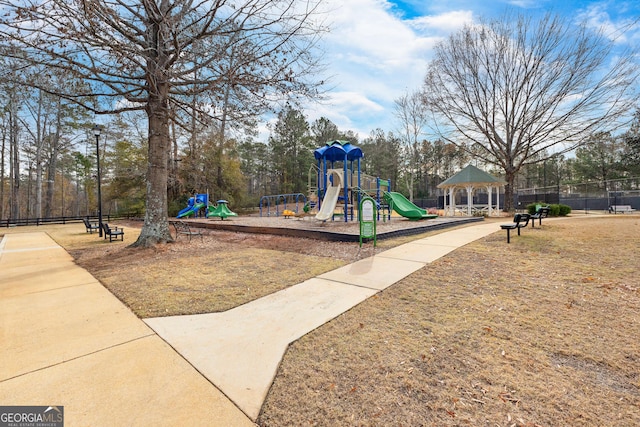 view of play area featuring a gazebo