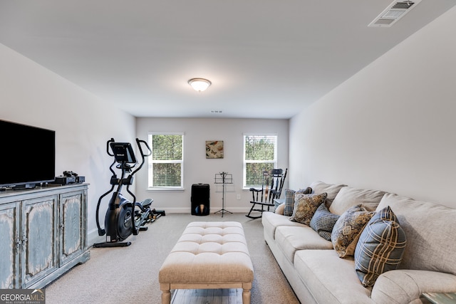 living room with light colored carpet