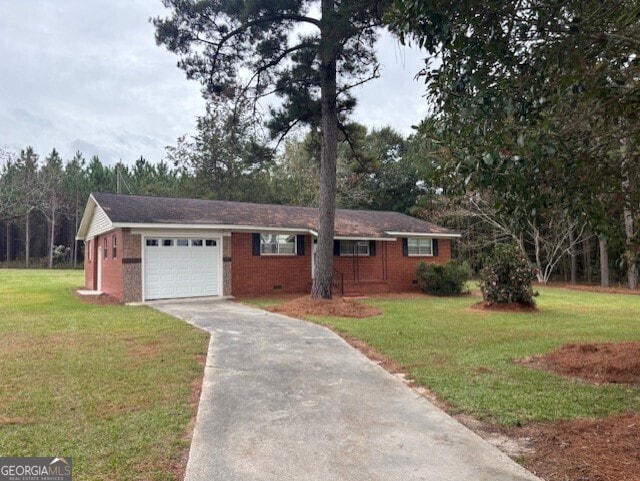 single story home with a front lawn and a garage