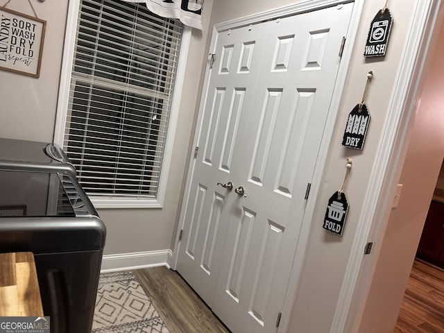 interior space with dark wood-type flooring