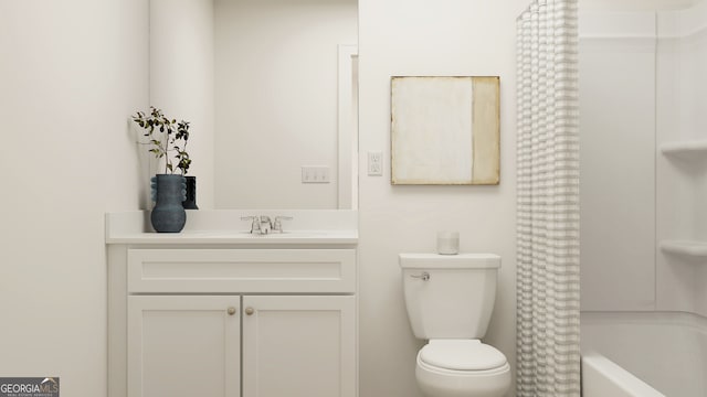 full bathroom featuring vanity, toilet, and shower / tub combo