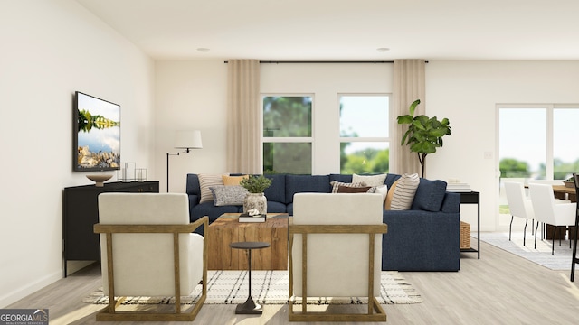 living room with light hardwood / wood-style flooring