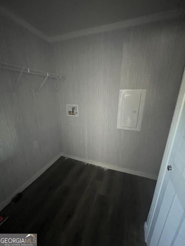 laundry area featuring dark wood-type flooring and hookup for a washing machine