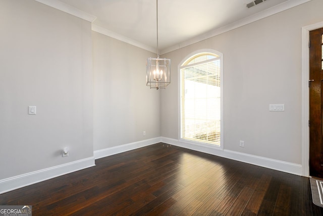 1560 Tapestry Rdg, Lawrenceville, GA 30045 - unfurnished room featuring dark wood-style floors, a chandelier, and ornamental molding